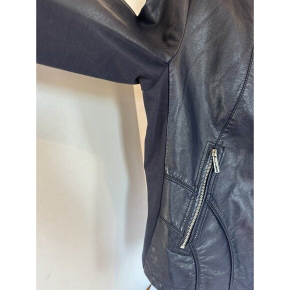 Kenneth Cole Reaction Navy Faux Leather Moto Jacket XL Stretch Designer - Picture 8 of 16